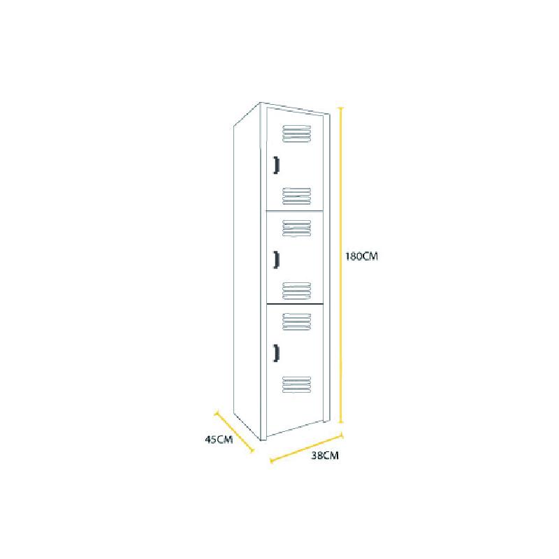 AirStore Trio: Locker Metálico de 3 Puertas con Compartimento Superior y Ventilación - Lockers con chapa y jaladera - LOCKERS HERGON 