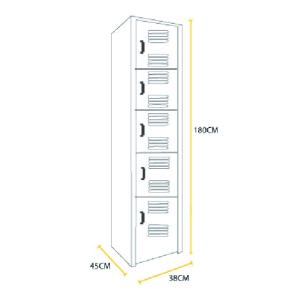 AirStore Quint: Locker Metálico de 5 Puertas con Compartimento Superior y Ventilación