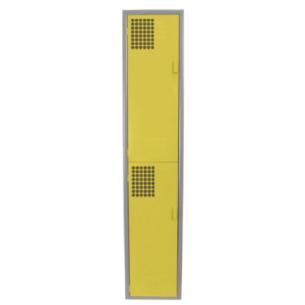 BrightGuard Duo: Locker Metálico Amarillo de 2 Puertas con Jaladera y Ventilación