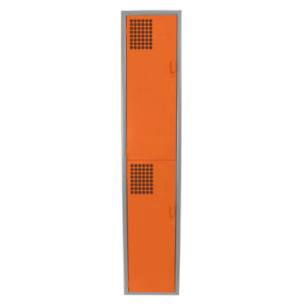 OrangeGuard Duo: Locker Metálico Naranja de 2 Puertas con Jaladera y Ventilación